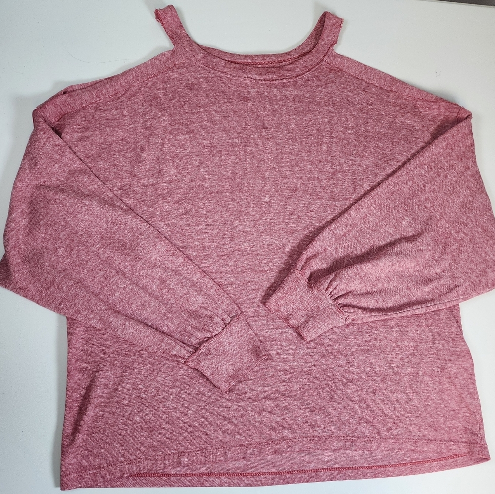 Free People Cold Shoulder Cut Out Long Sleeve Top In Red Melange XS Oversized